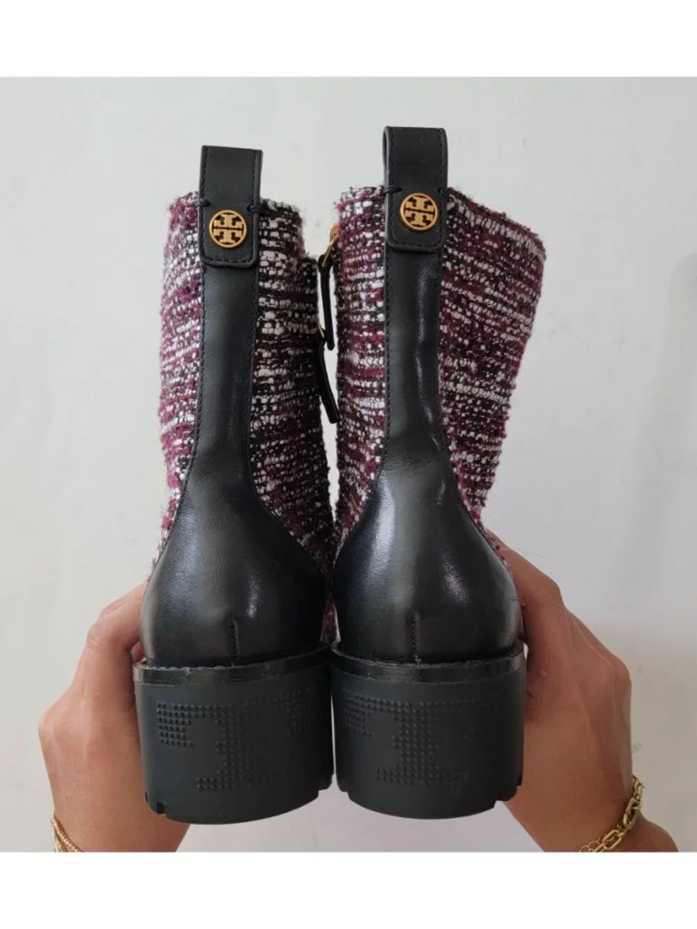 NEW Tory Burch Tweed Lug Sole Combat Boots Grunge Goth Indie Twee 90s Womens 9